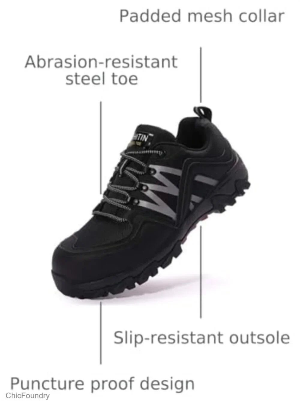 Men's Steel Toe Safety Work Shoes Slip-Resistant Oxford & Synthetic Leather